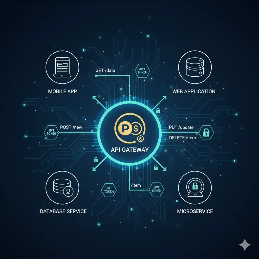 Arquitetura de API Gateway com microserviços, autenticação JWT e métodos REST